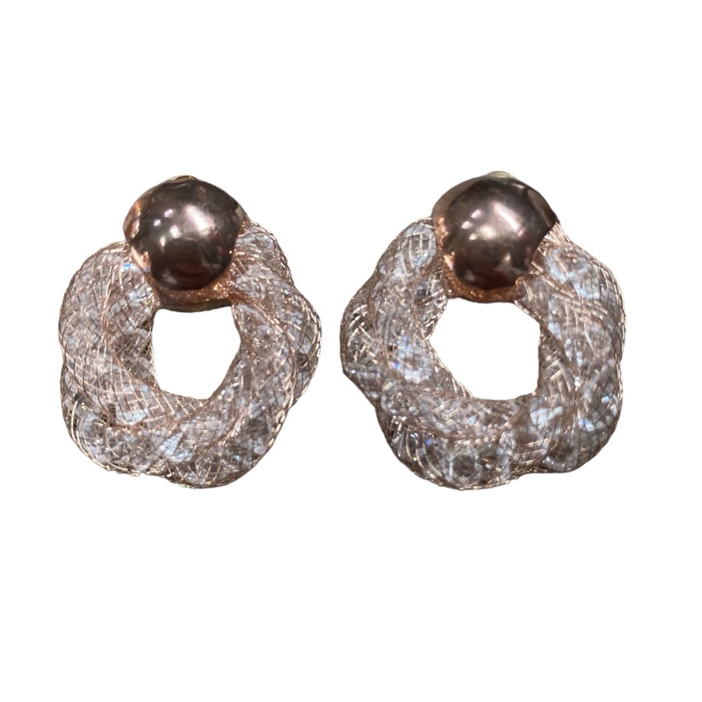 Copper pink Swarovski Crystal Metal Mesh  Wreath Post Earrings